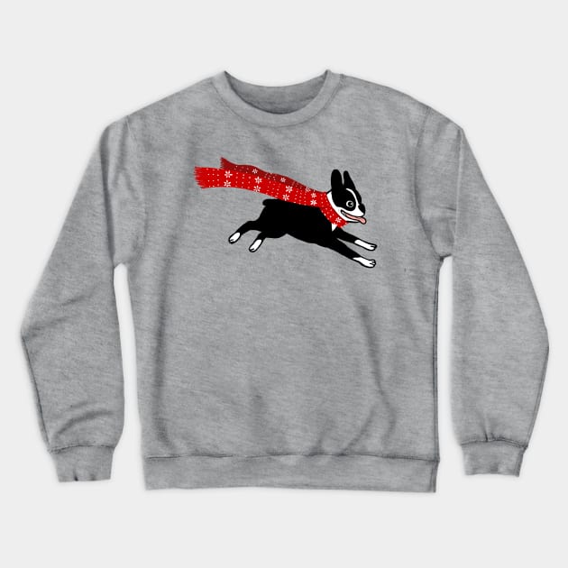 Holiday Boston Terrier Wearing Winter Scarf Crewneck Sweatshirt by Coffee Squirrel